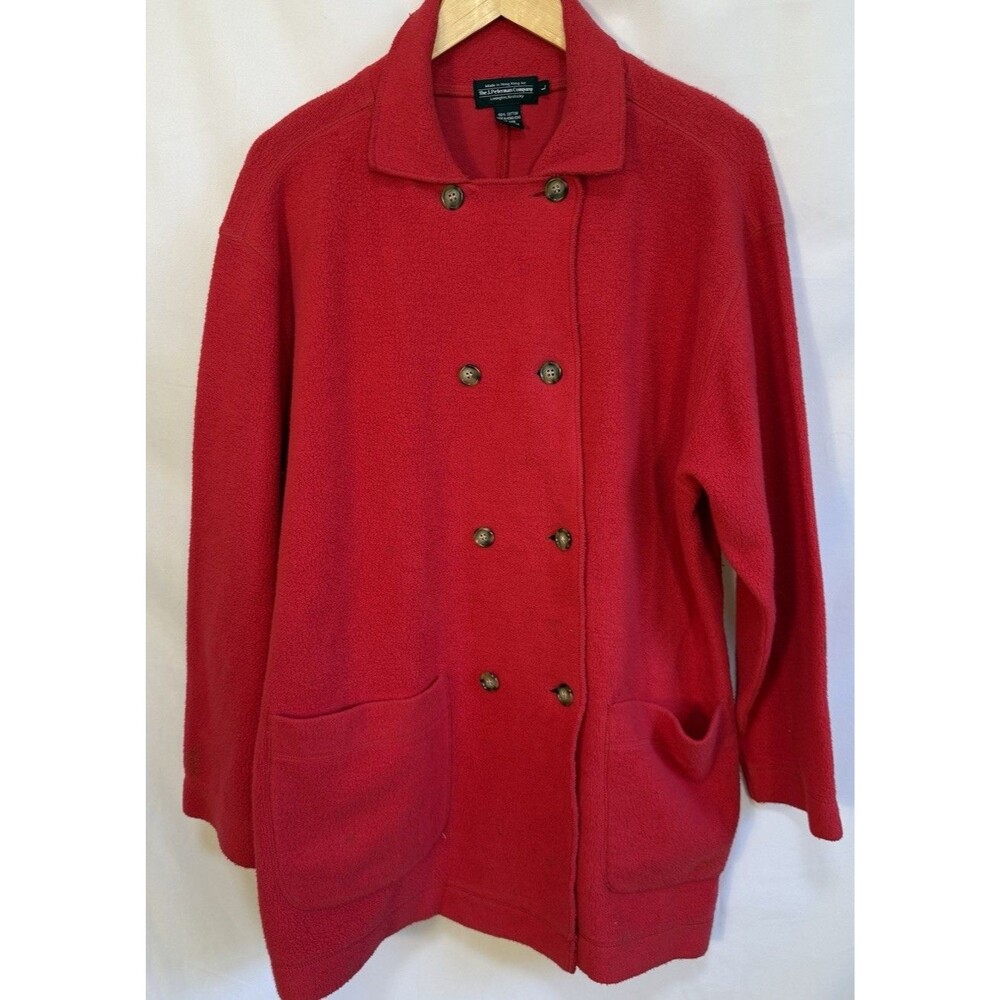 VTG 90's J Peterman Co Cotton Coat Womens L Red Preppy Classic Soft